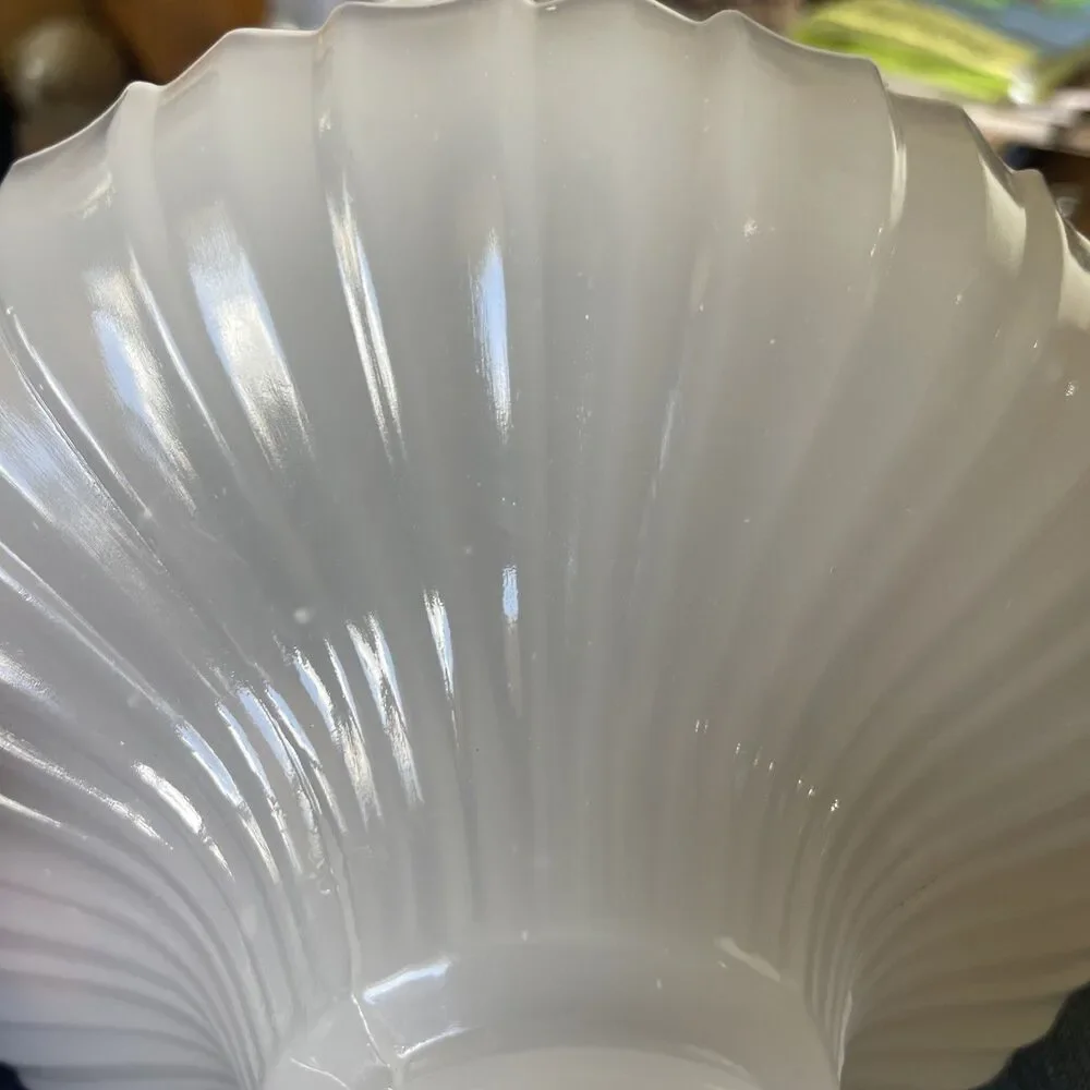 Vintage Opalescent Ribbed Milk Glass Pendant Light Shade Antique Opaline Bell~9